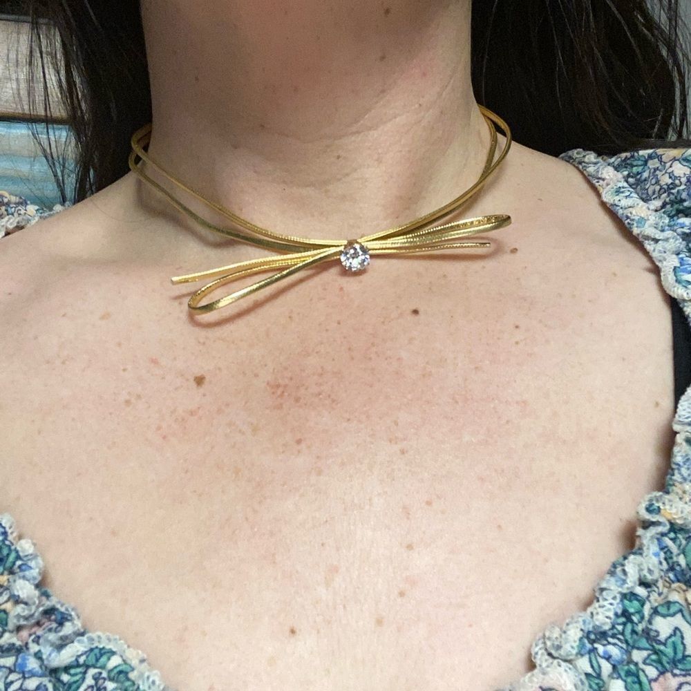 New Golden Leather Bow Choker with 2” Extender